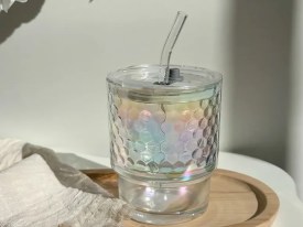Vaso vidrio tornasolado con sorbete vidrio